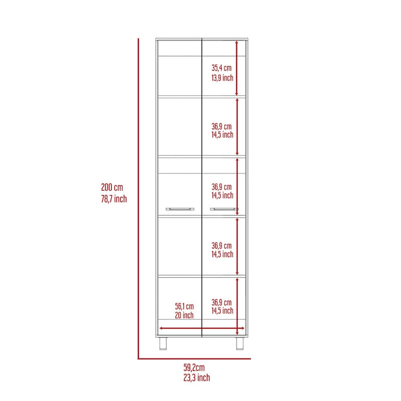 Armoire colonne étroite en lin avec 2 portes simples et une étagère centrale ouverte