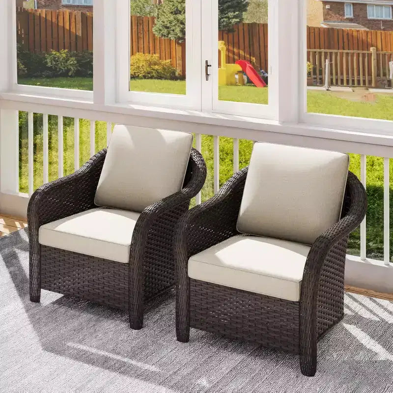 UPTIOT 2-person Outdoor Rattan Armchairs With Cushions