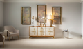 Allura White & Natural Mango Wood 3 Door Sideboard w Gold Hardware - 69W x 16D x 34H