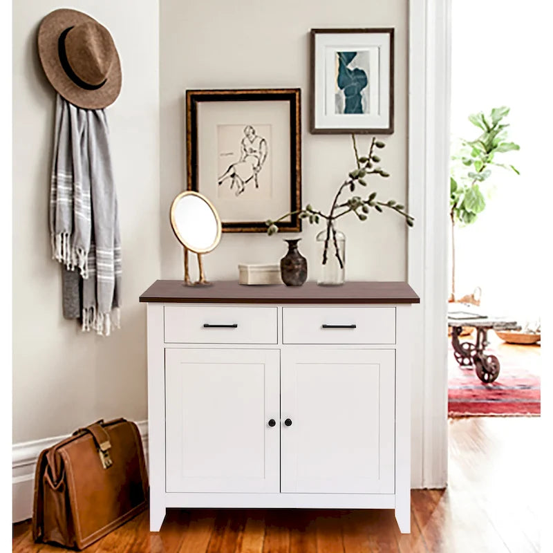 White Wood 2-Drawer 2-Door Sideboard Storage Cabinet - 32.83 H x 35.81 W x 15.75 D