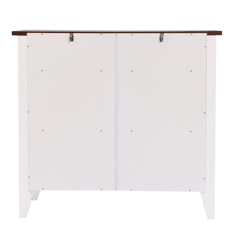Buffet de rangement blanc à 2 tiroirs et 2 portes avec plateau en noyer