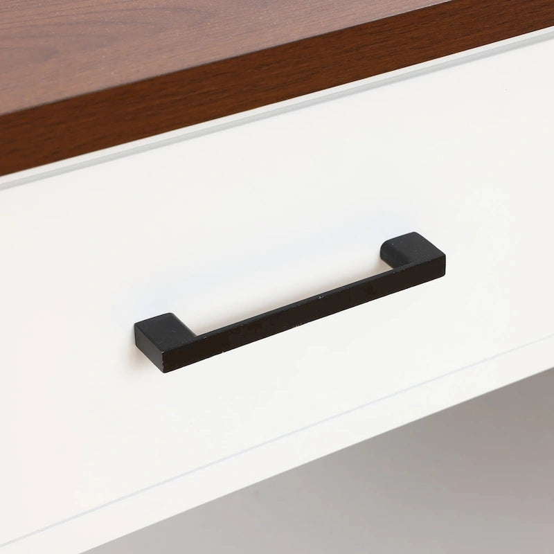 Buffet de rangement blanc à 2 tiroirs et 2 portes avec plateau en noyer