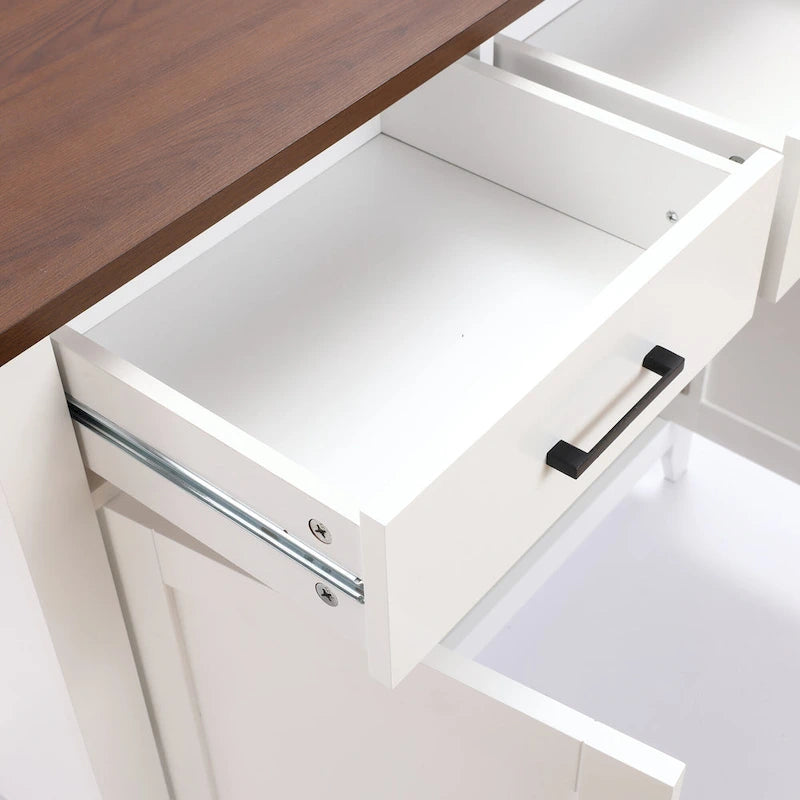Buffet de rangement blanc à 2 tiroirs et 2 portes avec plateau en noyer