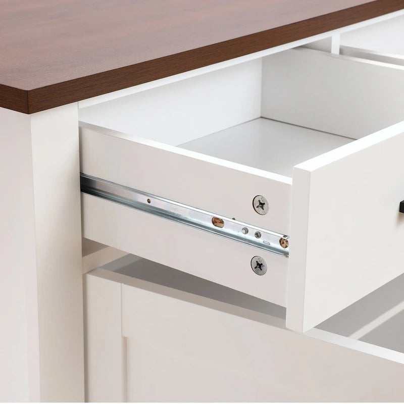 Buffet de rangement blanc à 2 tiroirs et 2 portes avec plateau en noyer