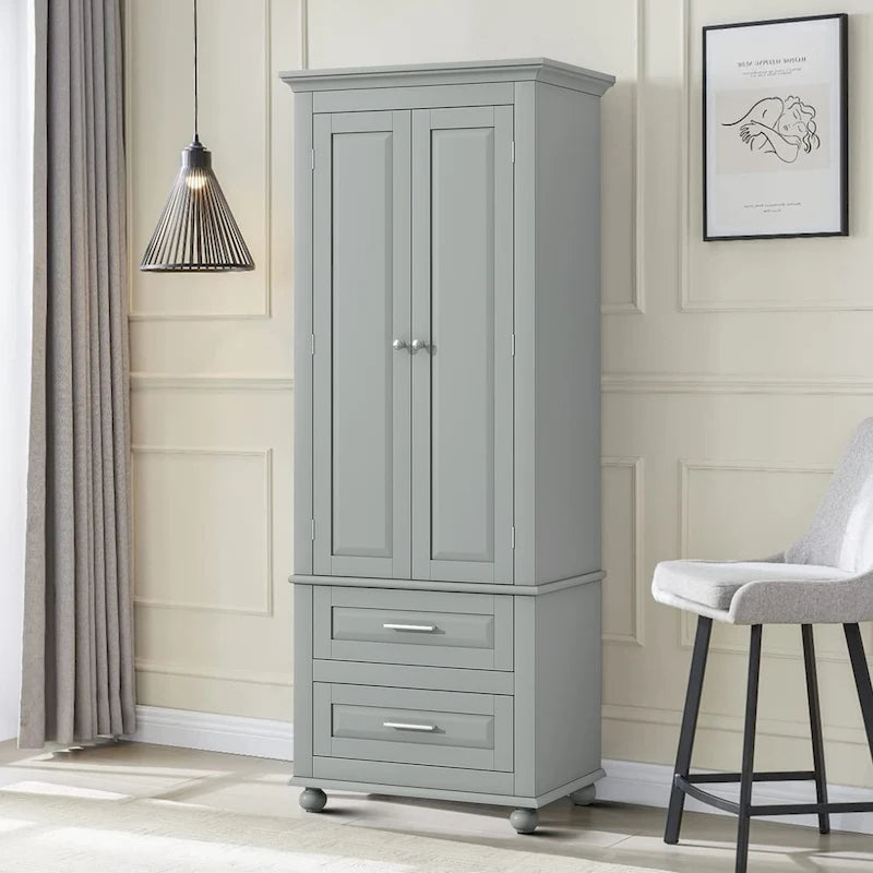 Meuble colonne de salle de bain avec 2 portes, 2 tiroirs et étagère réglable
