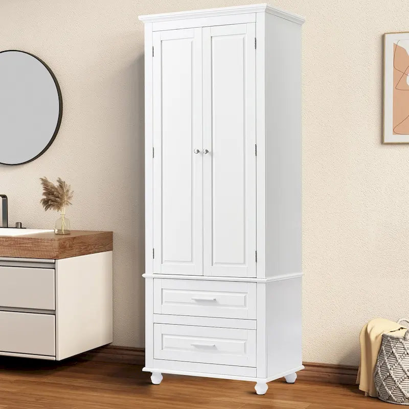Meuble colonne de salle de bain avec 2 portes, 2 tiroirs et étagère réglable