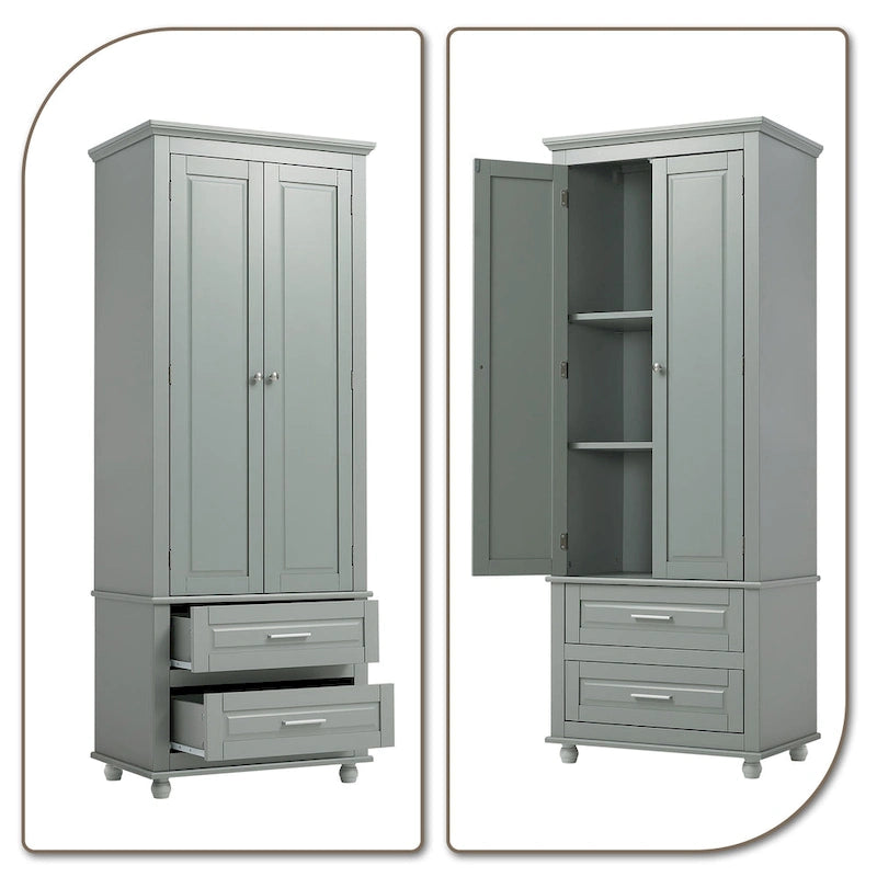 Meuble colonne de salle de bain avec 2 portes, 2 tiroirs et étagère réglable