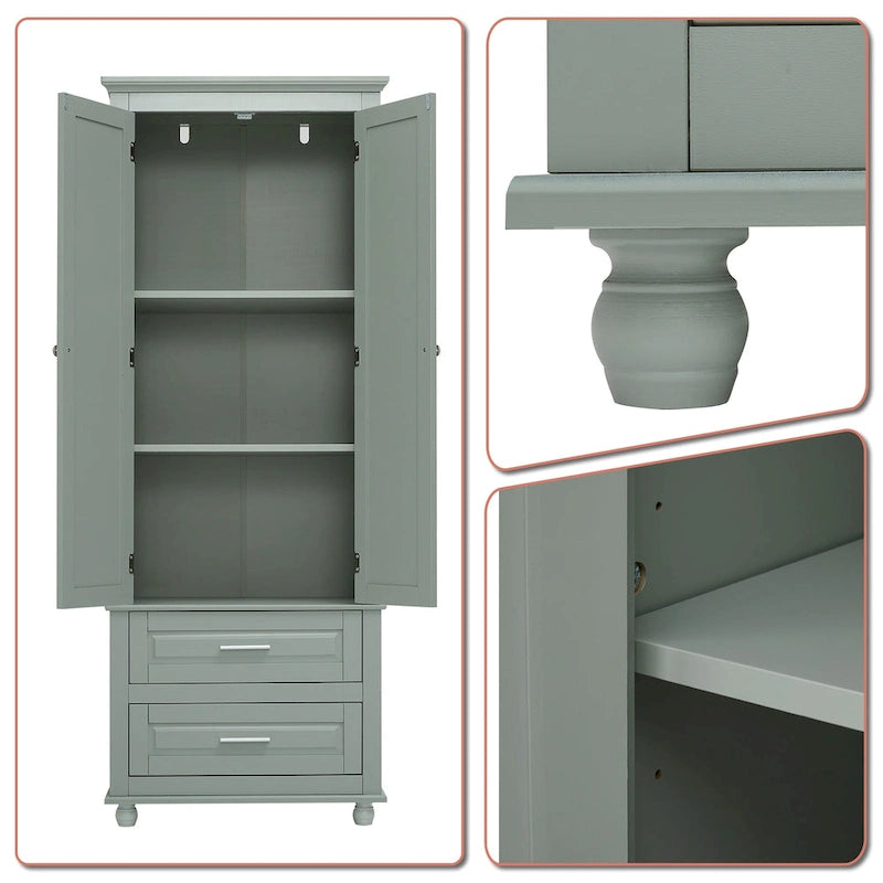 Meuble colonne de salle de bain avec 2 portes, 2 tiroirs et étagère réglable