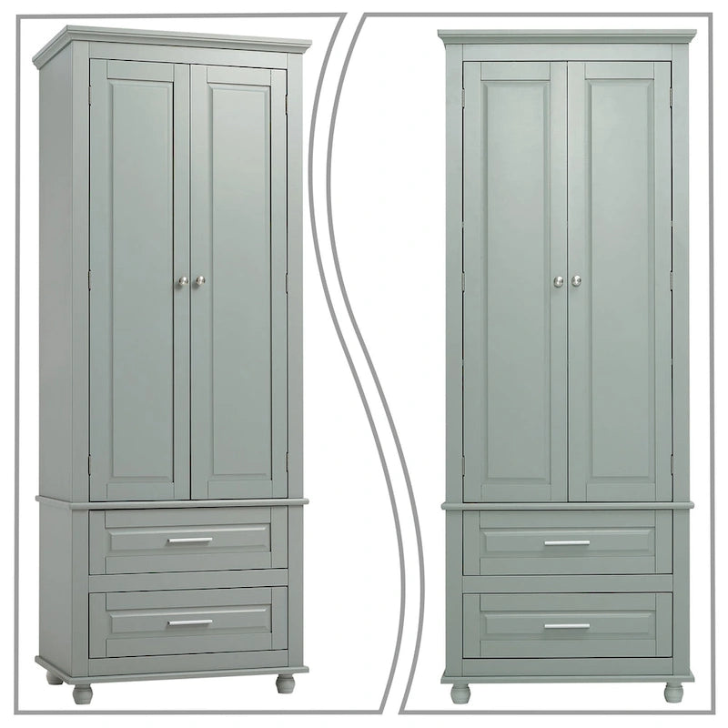 Meuble colonne de salle de bain avec 2 portes, 2 tiroirs et étagère réglable