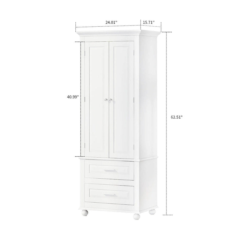 Meuble colonne de salle de bain avec 2 portes, 2 tiroirs et étagère réglable