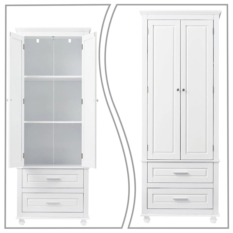 Meuble colonne de salle de bain avec 2 portes, 2 tiroirs et étagère réglable