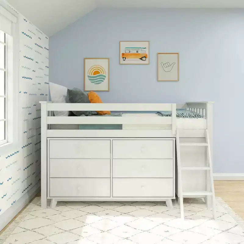 Max & Lily Twin-Size Low Loft with Pull-Out Desk and 3-Drawer Dressers