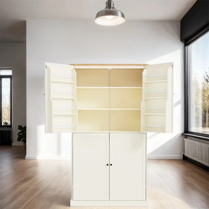 Grand garde-manger de cuisine autoportant avec 4 portes, étagères de porte et étagères intérieures réglables