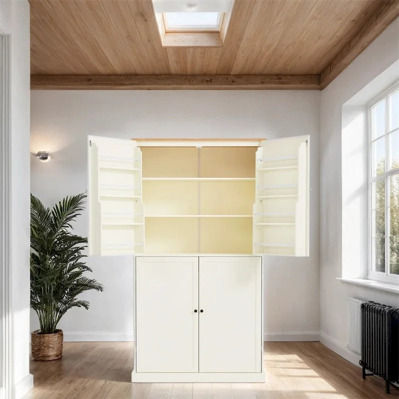 Grand garde-manger de cuisine autoportant avec 4 portes, étagères de porte et étagères intérieures réglables