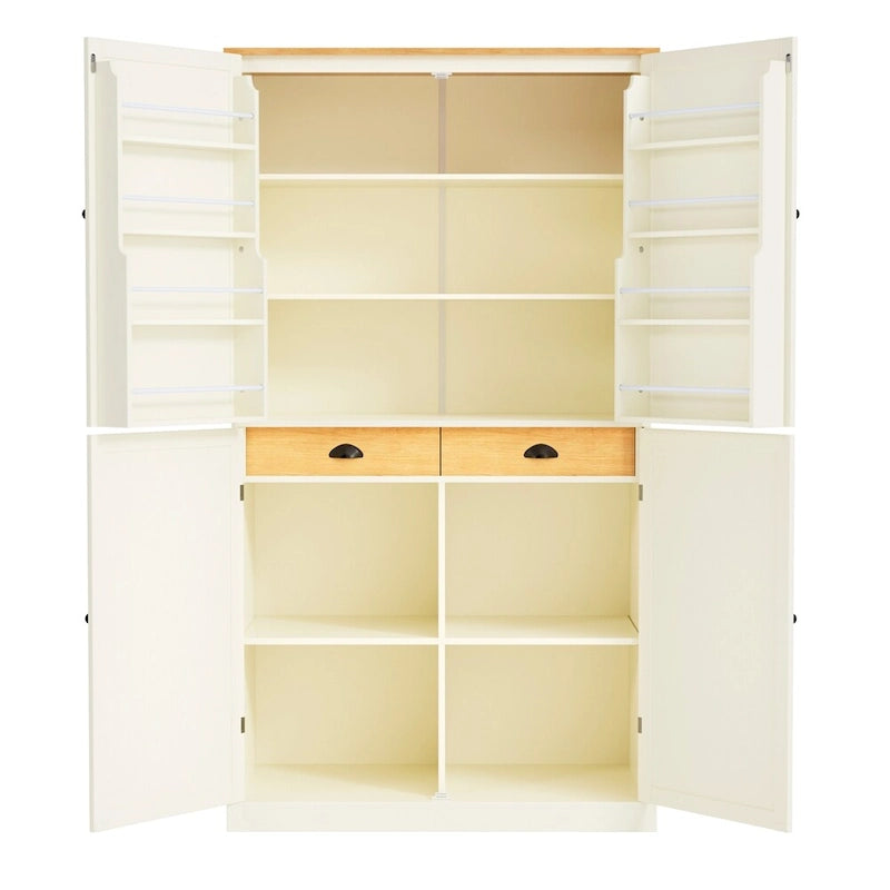 Grand garde-manger de cuisine autoportant avec 4 portes, étagères de porte et étagères intérieures réglables