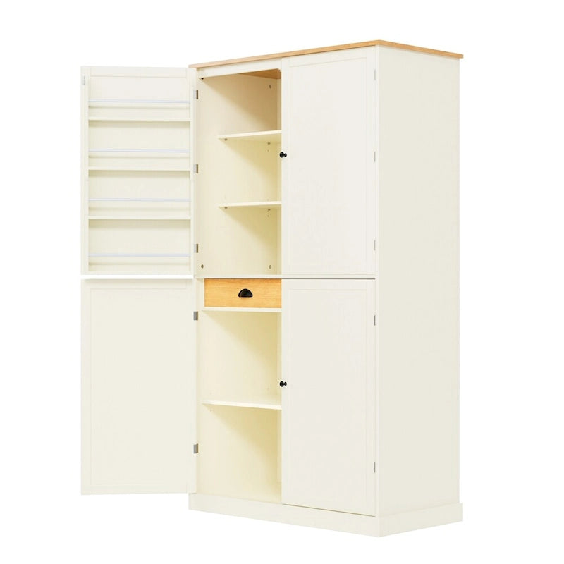 Grand garde-manger de cuisine autoportant avec 4 portes, étagères de porte et étagères intérieures réglables