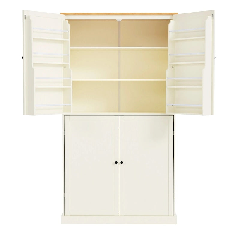 Grand garde-manger de cuisine autoportant avec 4 portes, étagères de porte et étagères intérieures réglables
