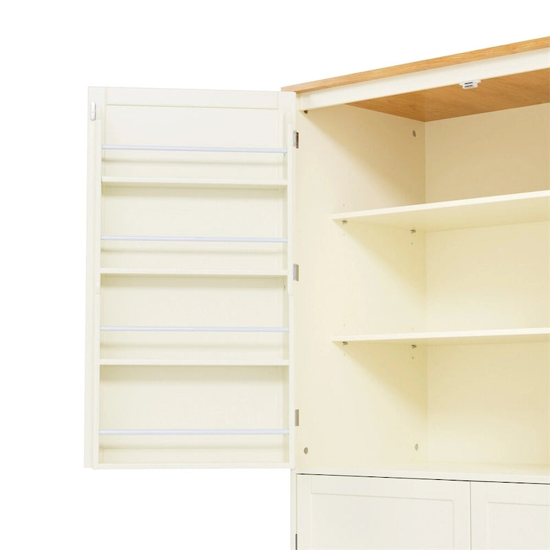 Grand garde-manger de cuisine autoportant avec 4 portes, étagères de porte et étagères intérieures réglables