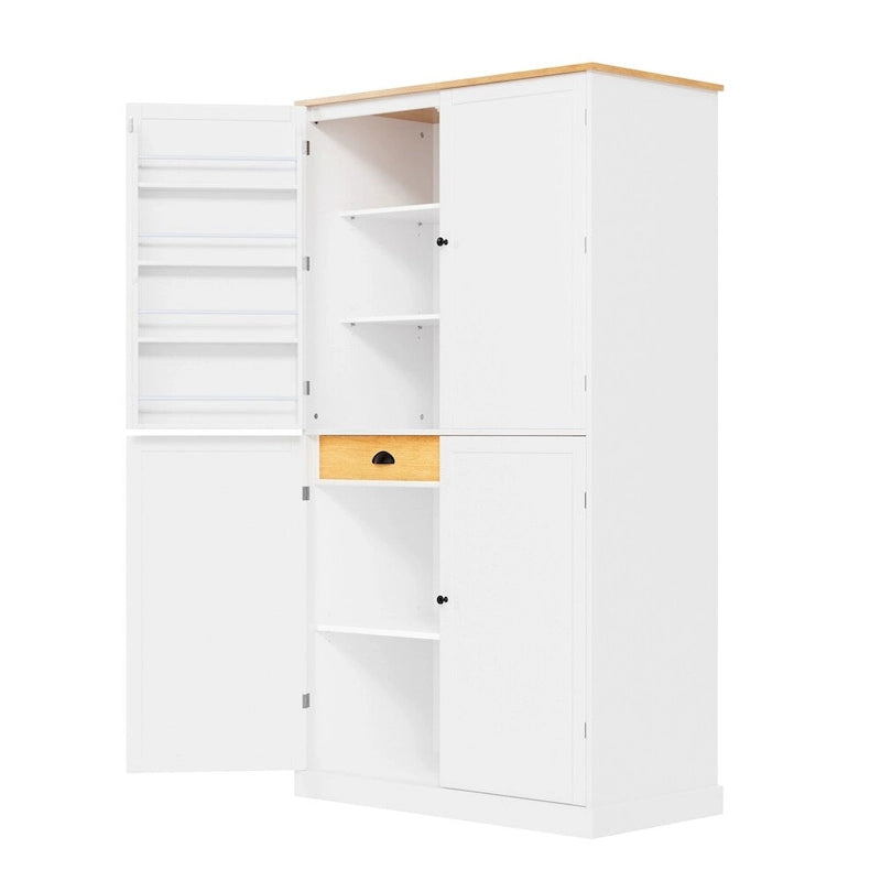 Grand garde-manger de cuisine autoportant avec 4 portes, étagères de porte et étagères intérieures réglables