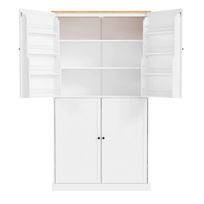 Grand garde-manger de cuisine autoportant avec 4 portes, étagères de porte et étagères intérieures réglables