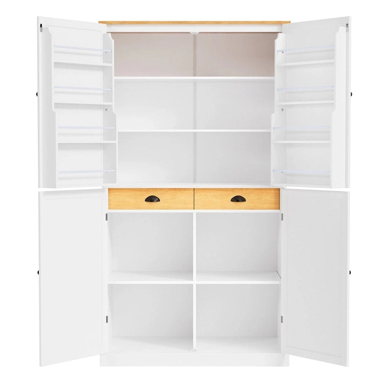 Grand garde-manger de cuisine autoportant avec 4 portes, étagères de porte et étagères intérieures réglables