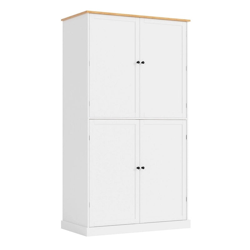 Grand garde-manger de cuisine autoportant avec 4 portes, étagères de porte et étagères intérieures réglables