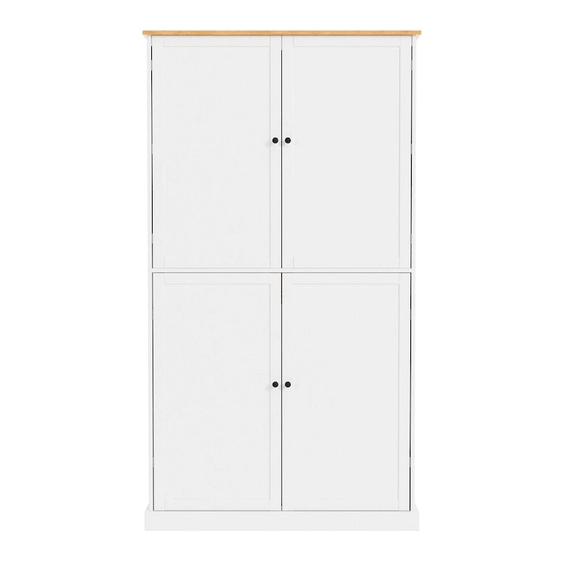 Grand garde-manger de cuisine autoportant avec 4 portes, étagères de porte et étagères intérieures réglables