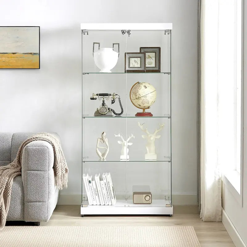 Vitrine en verre sur pied à 4 niveaux avec éclairage LED et portes verrouillables