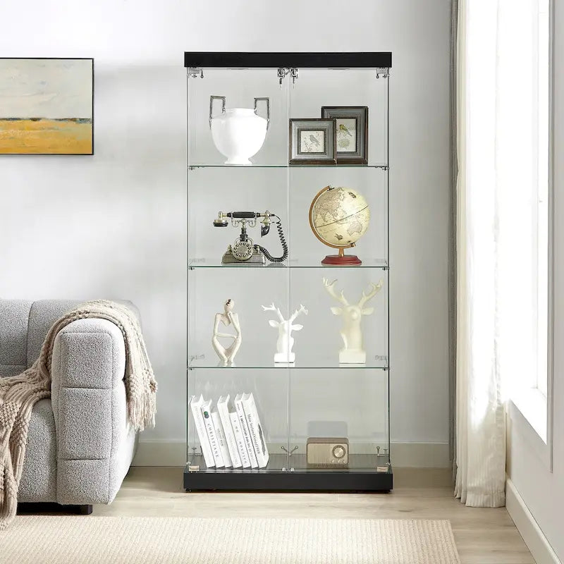 Vitrine en verre sur pied à 4 niveaux avec éclairage LED et portes verrouillables