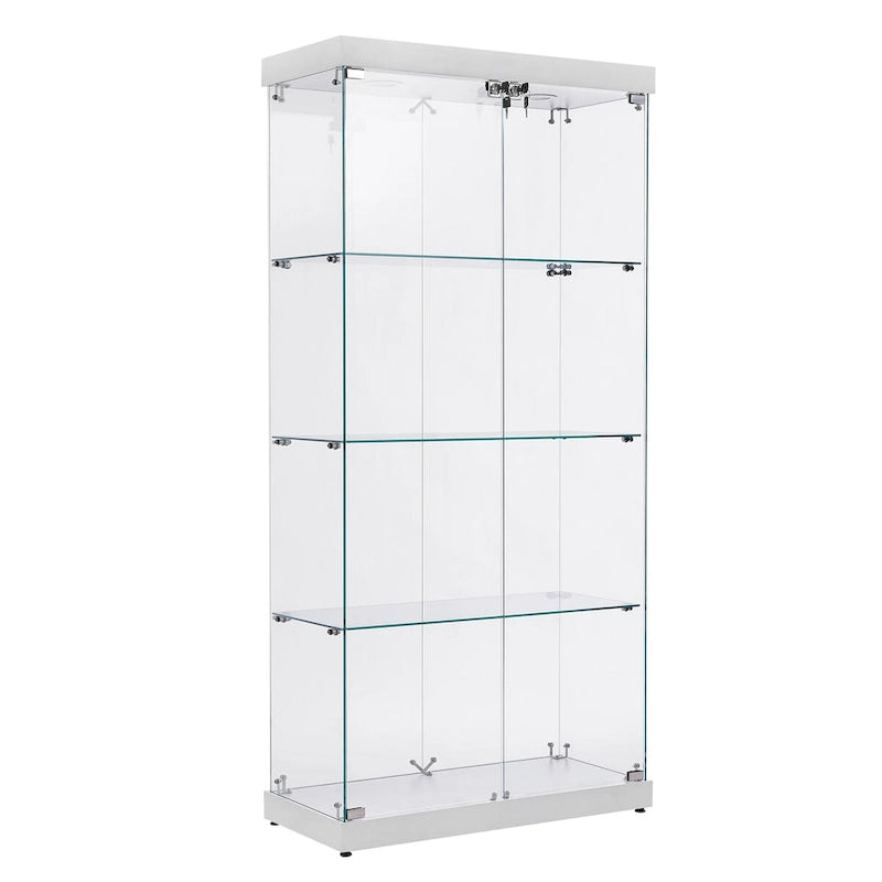 Vitrine en verre sur pied à 4 niveaux avec éclairage LED et portes verrouillables