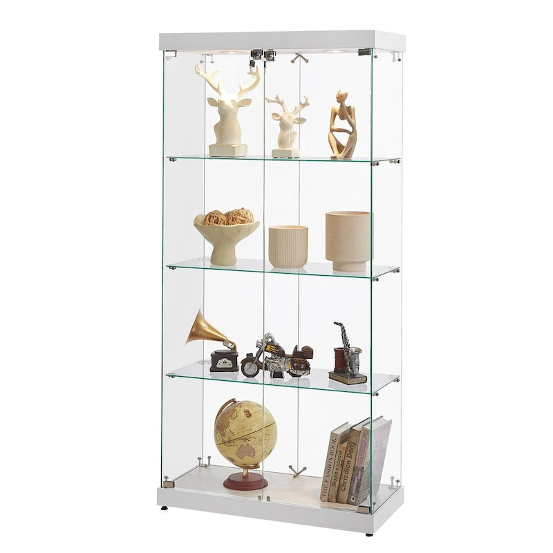 Vitrine en verre sur pied à 4 niveaux avec éclairage LED et portes verrouillables