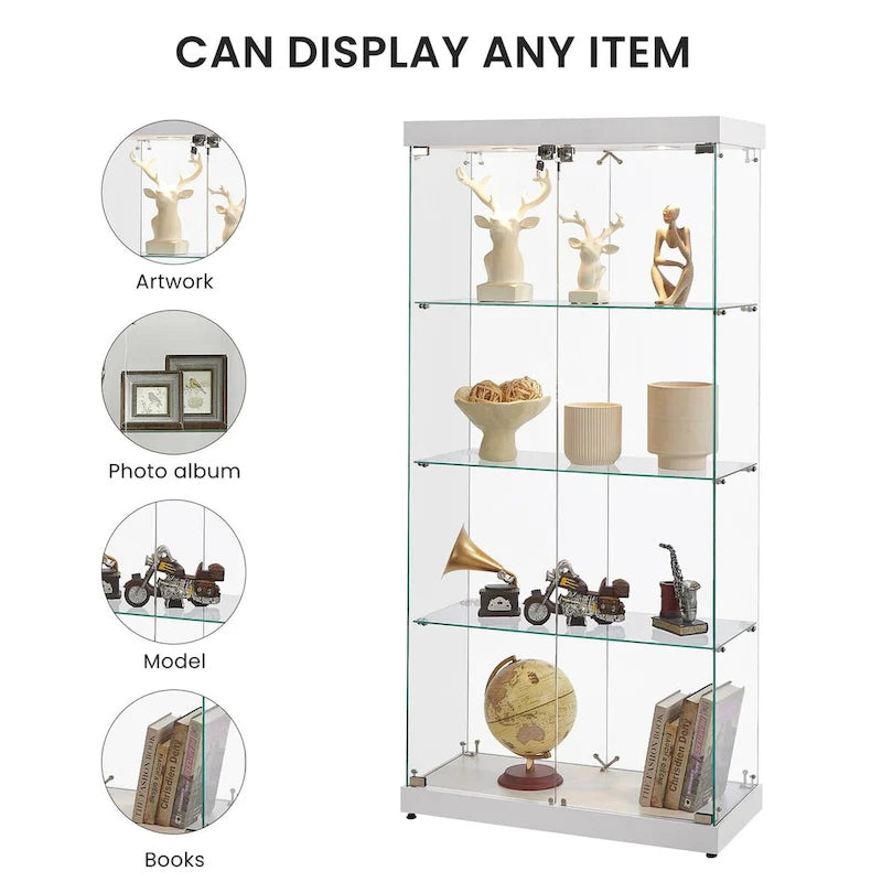 Vitrine en verre sur pied à 4 niveaux avec éclairage LED et portes verrouillables