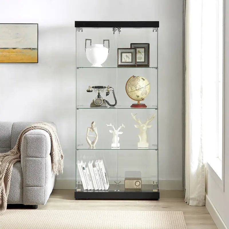 Vitrine en verre sur pied à 4 niveaux avec éclairage LED et portes verrouillables