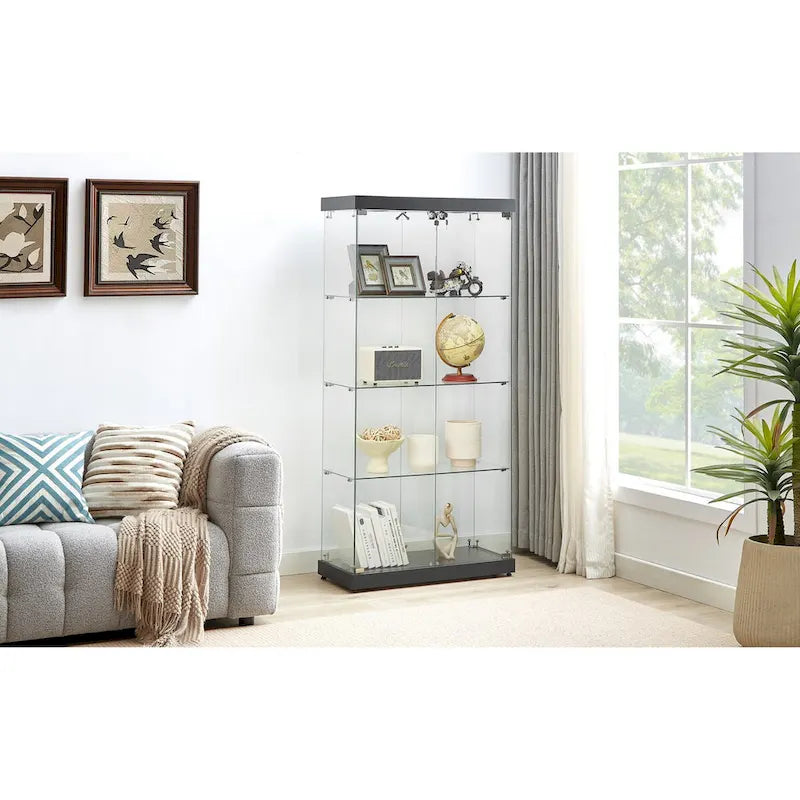 Vitrine en verre sur pied à 4 niveaux avec éclairage LED et portes verrouillables