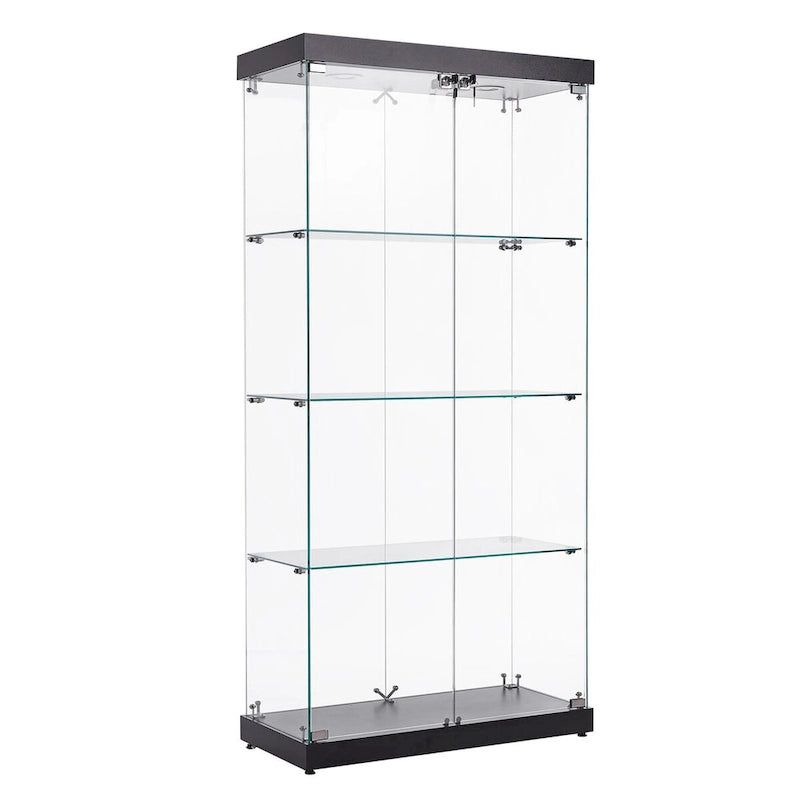 Vitrine en verre sur pied à 4 niveaux avec éclairage LED et portes verrouillables