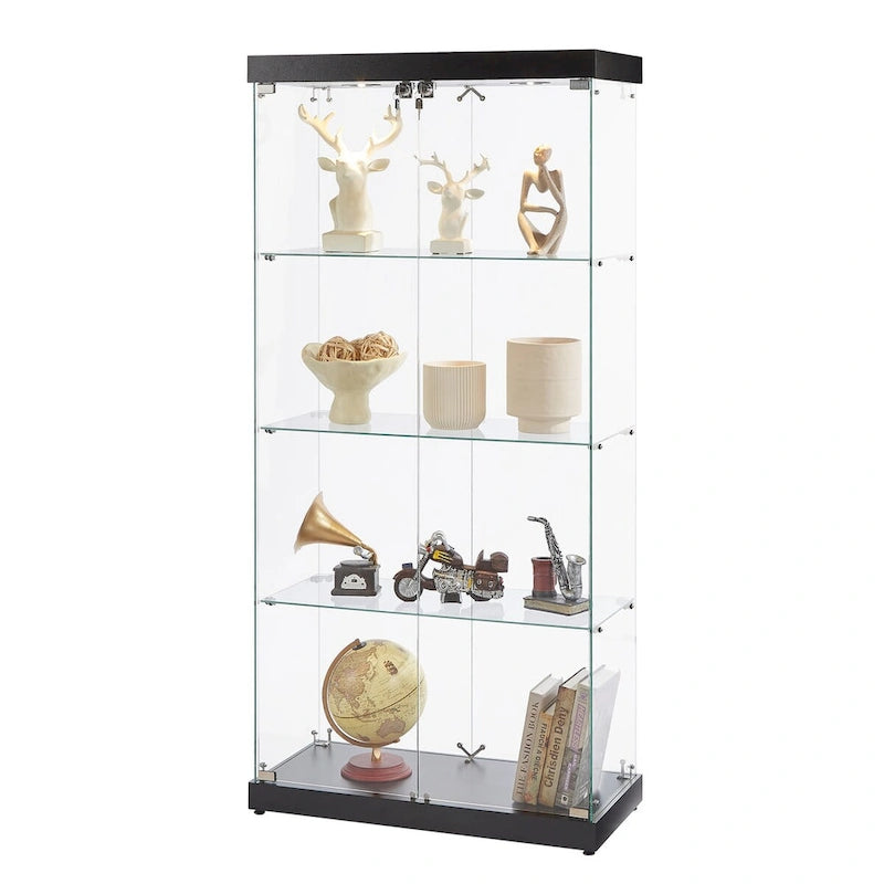 Vitrine en verre sur pied à 4 niveaux avec éclairage LED et portes verrouillables
