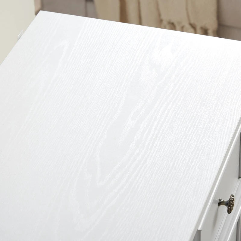 Commode haute traditionnelle à 6 tiroirs avec finition grain de bois et poignées sculptées