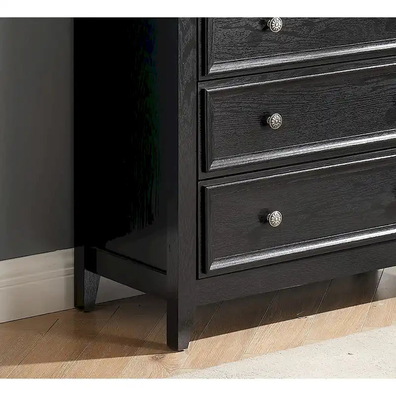 Commode haute traditionnelle à 6 tiroirs avec finition grain de bois et poignées sculptées