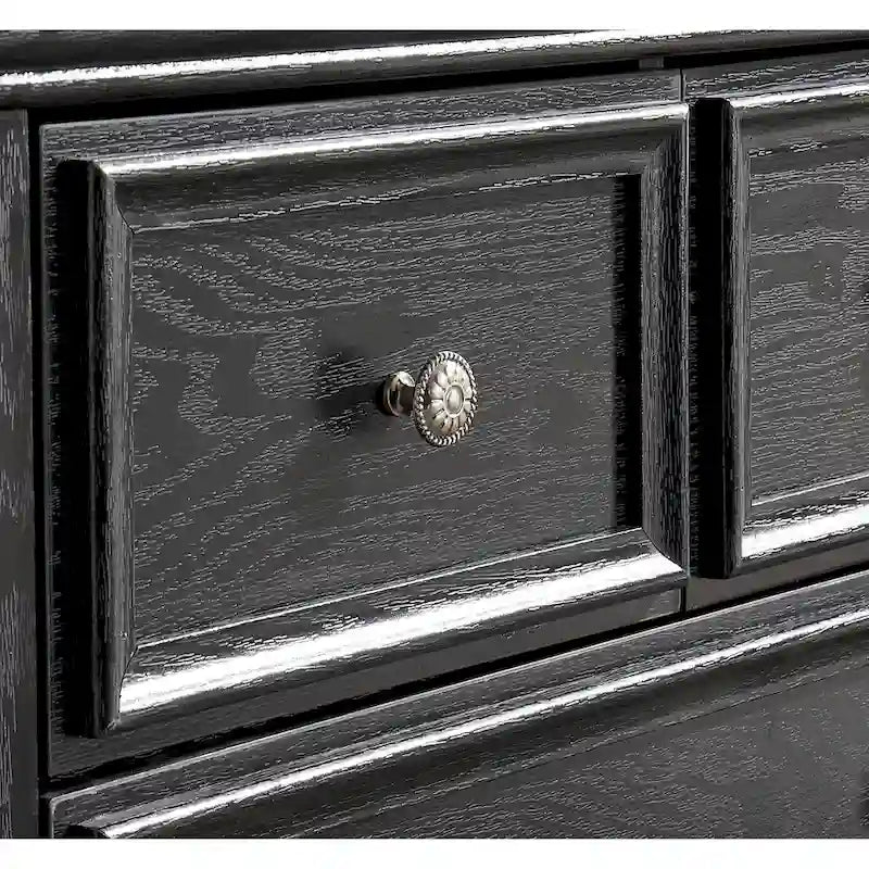 Commode haute traditionnelle à 6 tiroirs avec finition grain de bois et poignées sculptées