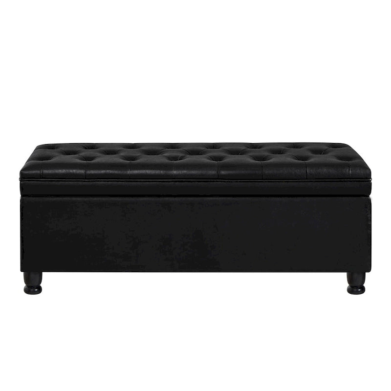 Banc de rangement capitonné avec couvercle à charnière et pieds tournés en bois