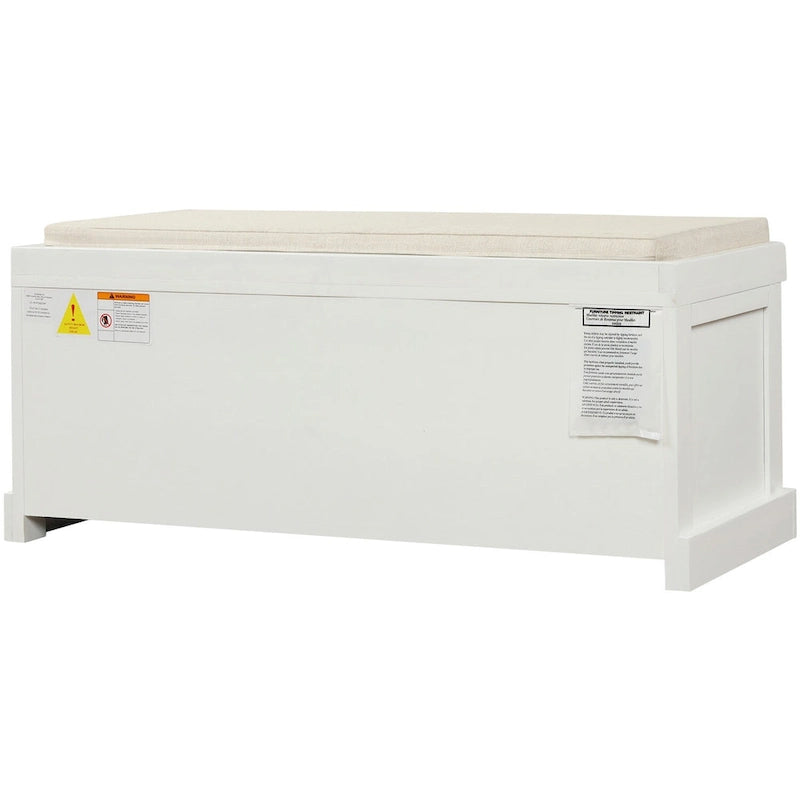 Banc de rangement rustique avec coussin amovible en lin et 3 paniers en rotin tressés à la main