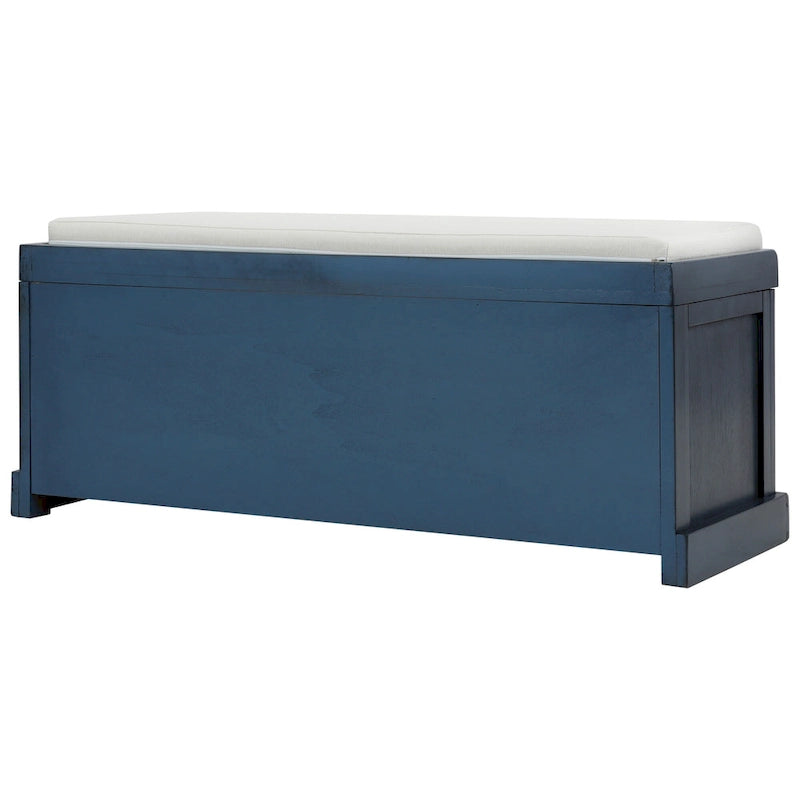 Banc de rangement rustique avec coussin amovible en lin et 3 paniers en rotin tressés à la main