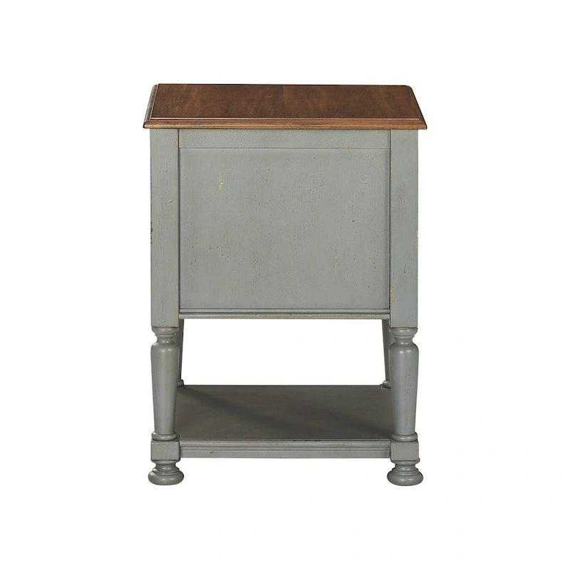 Meuble d'appoint vintage avec porte vitrée à croisillons, étagère ouverte et pieds tournés