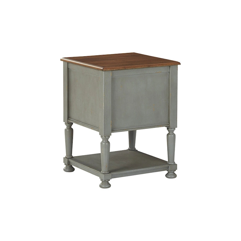 Meuble d'appoint vintage avec porte vitrée à croisillons, étagère ouverte et pieds tournés