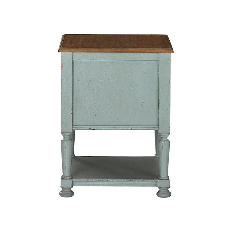 Meuble d'appoint vintage avec porte vitrée à croisillons, étagère ouverte et pieds tournés