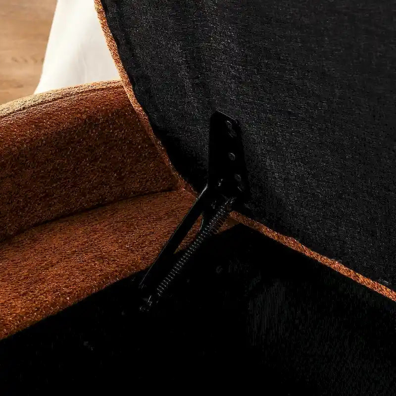 Banc de rangement capitonné avec couvercle à charnière et accoudoirs arrondis