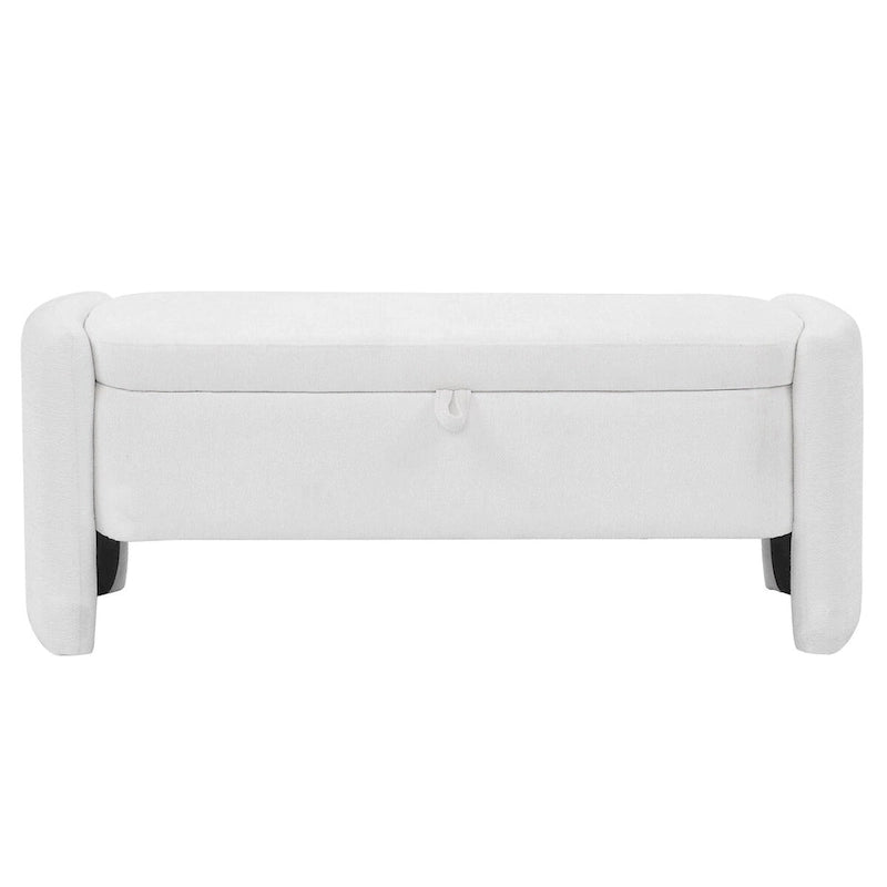 Banc de rangement capitonné avec couvercle à charnière et accoudoirs arrondis