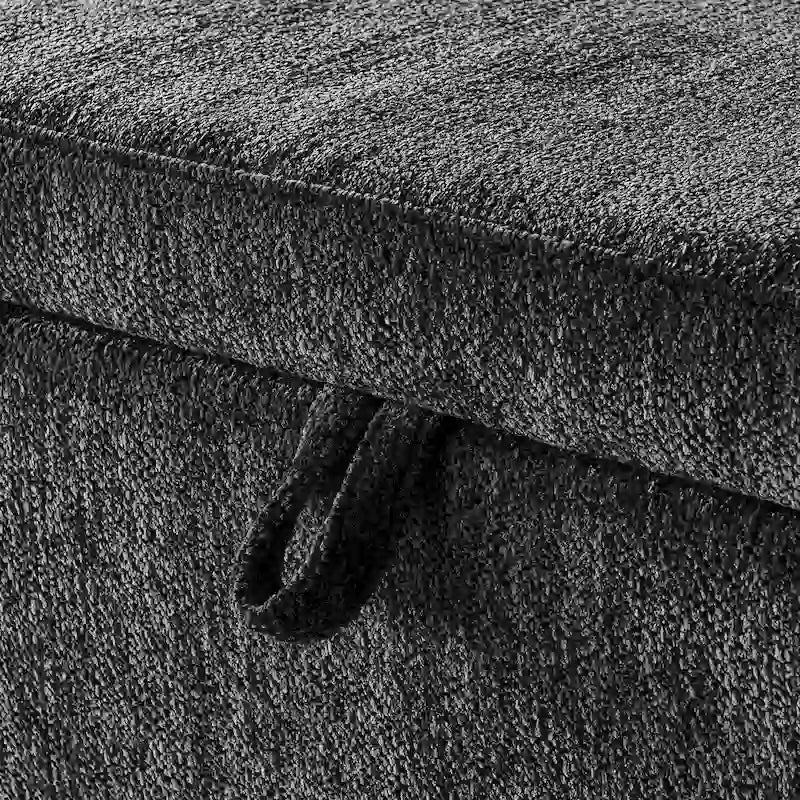 Banc de rangement capitonné avec couvercle à charnière et accoudoirs arrondis