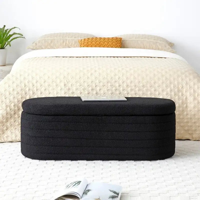 Banc de rangement ottoman rembourré en Sherpa avec couvercle relevable pour chambre à coucher
