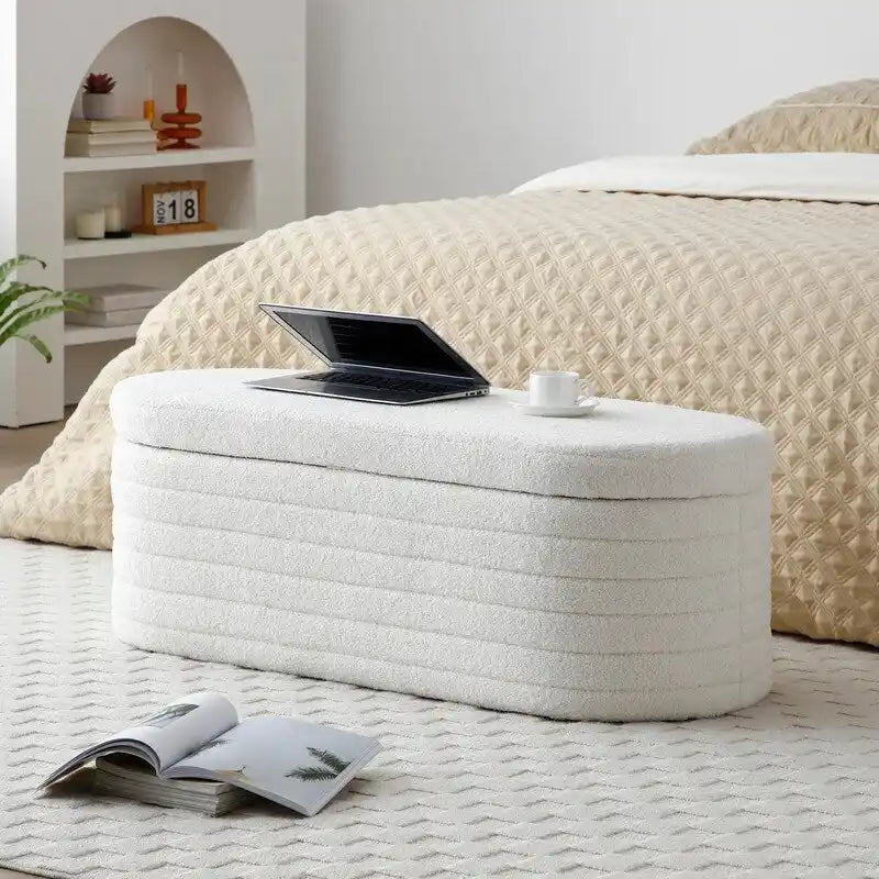 Banc de rangement ottoman rembourré en Sherpa avec couvercle relevable pour chambre à coucher